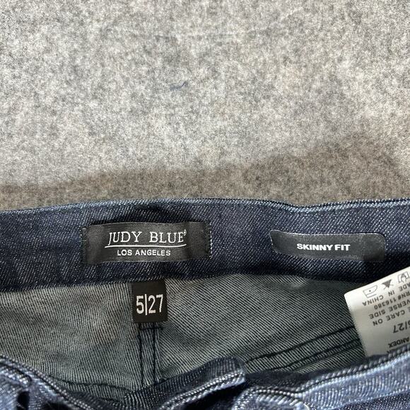 Judy Blue Jeans Womens 5/27 Skinny Fit Dark Wash Denim Stretch Raw Hem - Picture 5 of 10